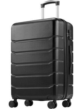 24-Inch Hardshell Checked Luggage, Lightweight Spinner Suitcase, Black Travel